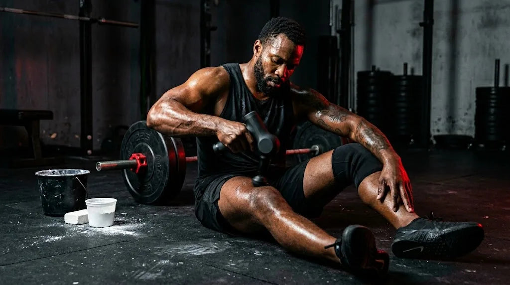 Athlete using vibrotech on quadriceps