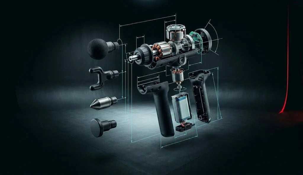 Vibrotech recovery gun exploded view showing internal components